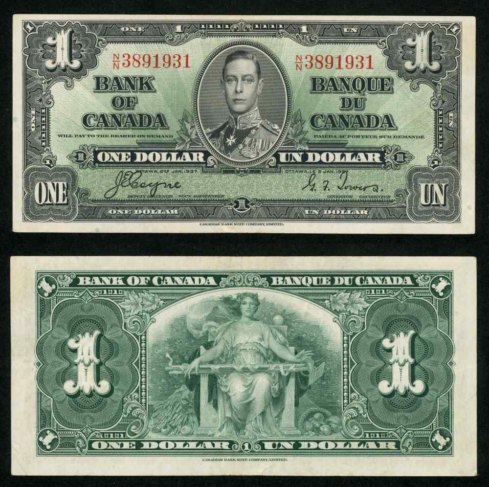 1937 Canada Circulated Pair of $1 Banknotes - Free Shipping USA - The Happy  Coin
