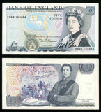Currency Great Britain 5 Pounds Banknote P-378e 1987-88 Somerset Prefix RB68 XF+