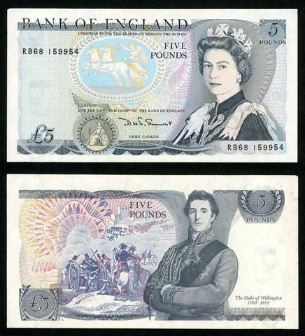 Currency Great Britain 5 Pounds Banknote P-378e 1987-88 Somerset Prefix RB68 XF+