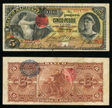 1909 Banco Nacional De Mexico Five Pesos Banknote Series W6 Pick No. S257c XF