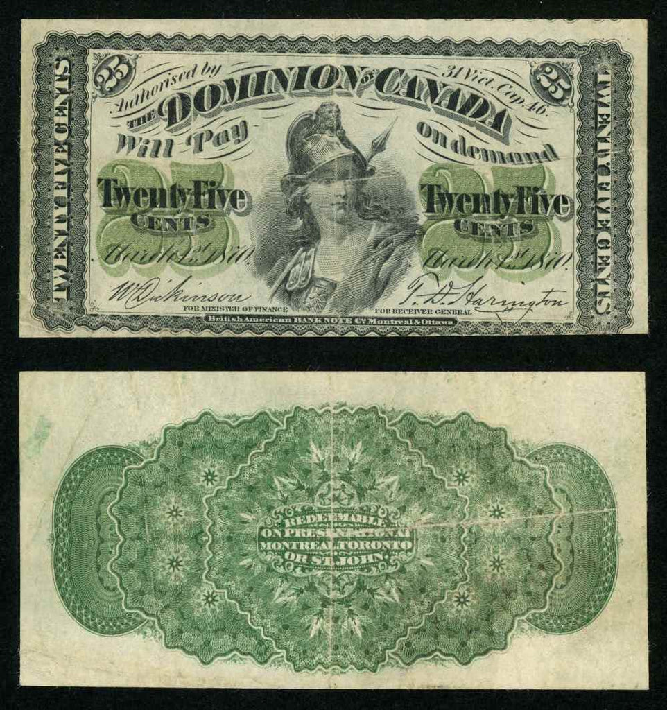 1870 Dominion of Canada Currency Twenty Five Cents Banknote Pick