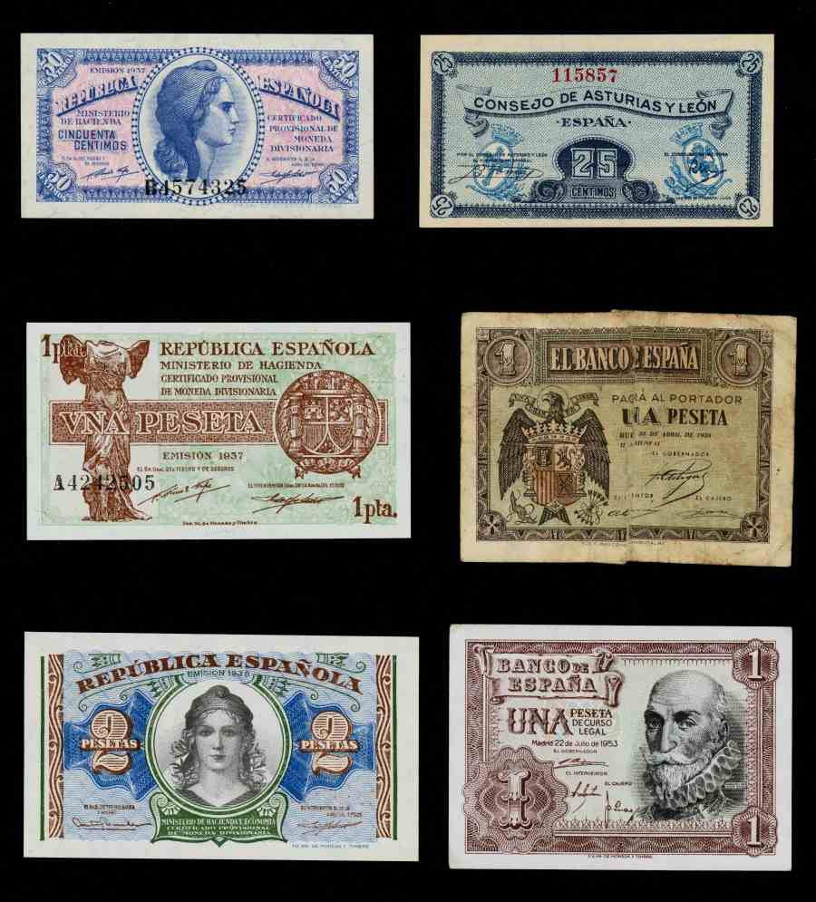 Lot of Six Small Size & Denomination Banknotes from Spain Pick