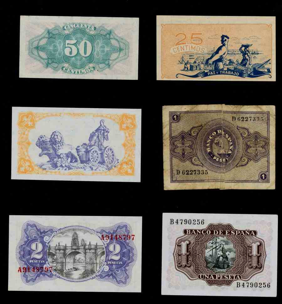 Lot of Six Small Size & Denomination Banknotes from Spain Pick