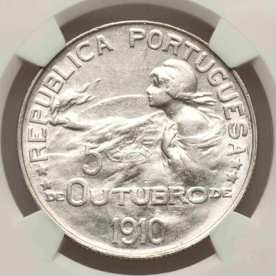 Crown Size Silver Coin from Portugal 1910 Escudo NGC AU55