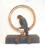 Antique Bradley and Hubbard Painted Cast Iron Doorstop Parrot/Parakeet in Ring