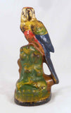 Antique Cast Iron Doorstop Colorful Parrot Perched on Green and Yellow Rock
