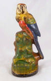 Antique Cast Iron Doorstop Colorful Parrot Perched on Green and Yellow Rock