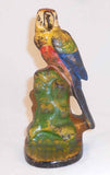 Antique Cast Iron Doorstop Colorful Parrot Perched on Green and Yellow Rock
