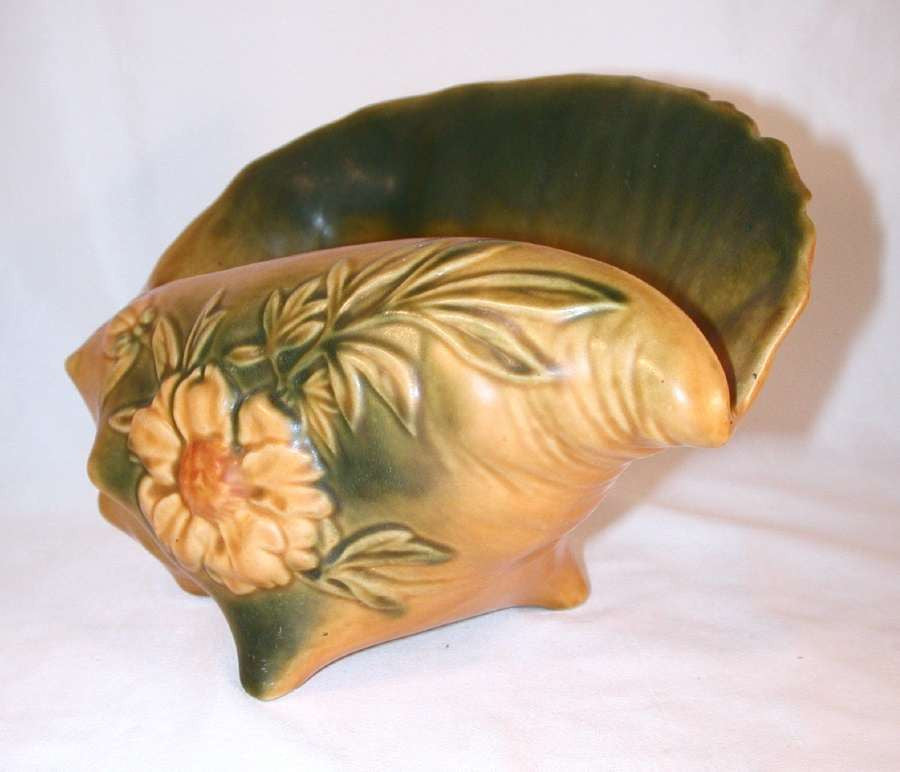 Roseville Pottery 436 Yellow Green Peony Conch Shell cheapest 9