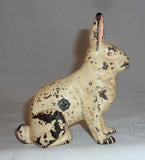 Antique Hubley Cast Iron Large Seated Rabbit Still Penny Bank Pink Ears & Eyes