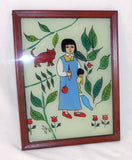 1976 Framed Folk Art Reverse Painting on Glass David Gottshall Girl w/ Doll Cat