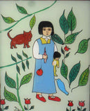 1976 Framed Folk Art Reverse Painting on Glass David Gottshall Girl w/ Doll Cat