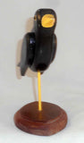 Hand Carved Painted Wood Folk Art Black Bird Yellow Beak Ken Searfoss Oley PA