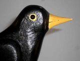 Hand Carved Painted Wood Folk Art Black Bird Yellow Beak Ken Searfoss Oley PA