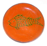 Beautiful 1999 Greg Shooner Redware Brown Pie Plate Green Fish Slip Decoration