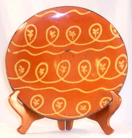 1994 Greg & Mary Spellmire Shooner Redware Glazed 10.5" Plate Yellow Slip Décor