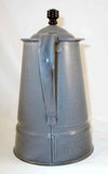 Antique Agateware Graniteware Lidded Coffee Pot or Water Pitcher w/ Wood Finial