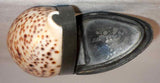 Antique English Cowrie Shell Pocket Snuffbox Snuff Box Pewter Mounted Hinged Lid