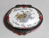 Antique Battersea England Enameled Moto Oval Box "Remember Me When This You See"