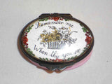 Antique Battersea England Enameled Moto Oval Box "Remember Me When This You See"