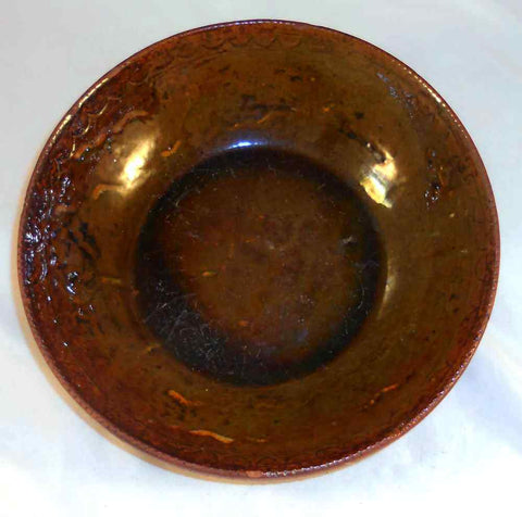 1937 Glazed & Slip Decorated Greenish-Brown Colored Redware Bowl By Isaac Stahl