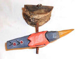 2013 Dan & Donna Strawser Wall Hanging Painted Carved Wood Perched Gray Bird