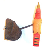 2008 Hand Carved Polychrome Painted Hanging Wooden Primitive Red Bird Perched on Branch By Daniel and Donna Strawser