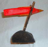 2008 Hand Carved Polychrome Painted Hanging Wooden Primitive Red Bird Perched on Branch By Daniel and Donna Strawser