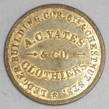 1850s Merchant Brass Token A. C. Yates & CO. Clothiers Philadelphia Pennsylvania