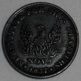 1837 Hard Times Copper Token Shin Plasters Phoenix Rising From Flames HT #57 XF