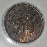 1863 Copper Patriotic Civil War Token Crossed Flags/6-Point Star Fuld 189/399 AU