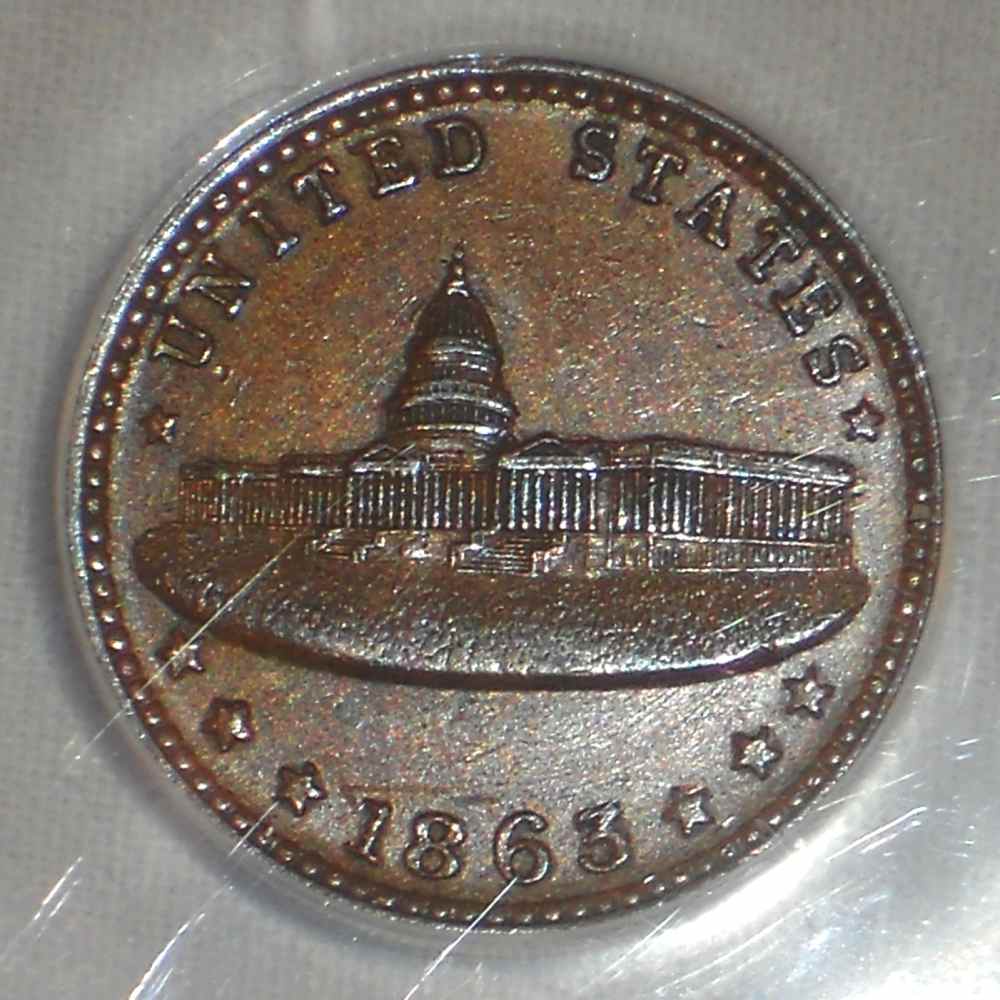 1863 Copper Patriotic Civil War Token US Capitol Army & Navy Fuld 233/312a  AU 55