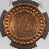 Beautiful 1904A Tunisia Bronze Coin 10 Centimes Muhammad al-Hadi Bey NGC MS 65RB