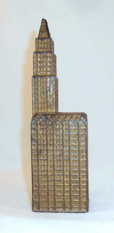 Antique Gold Colored Cast Iron Still Penny Bank Woolworth Building By Kenton US