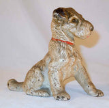 Antique Hubley Cast Iron Dog Still Penny Bank Wirehair Terrier in Red collar