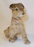 Antique Hubley Cast Iron Dog Still Penny Bank Wirehair Terrier in Red collar