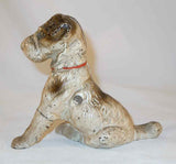 Antique Hubley Cast Iron Dog Still Penny Bank Wirehair Terrier in Red collar