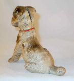 Antique Hubley Cast Iron Dog Still Penny Bank Wirehair Terrier in Red collar