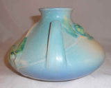 Nice 1930s Roseville Art Pottery Blue Thorn Apple Vase w/ Two Handles 808-4"
