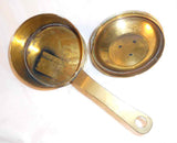Antique Brass Candlestick Holder With Tinder Box Base and Flat Handle