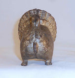 Antique Figural Cast Iron Silver Colored Still Penny Bank Small Turkey Standing