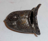 Antique Figural Cast Iron Silver Colored Still Penny Bank Small Turkey Standing