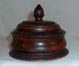 Antique Dark Brown Turned Hardwood Round Dresser Box Lift-off Lid Acorn Finial