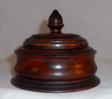 Antique Dark Brown Turned Hardwood Round Dresser Box Lift-off Lid Acorn Finial