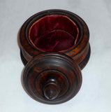Antique Dark Brown Turned Hardwood Round Dresser Box Lift-off Lid Acorn Finial