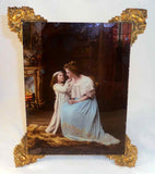 Antique Colored Lithograph Seated Woman & Child Under Glass Ullman Mfg. Co. NY