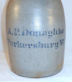 Antique Stoneware Tall Jar Salt Glazed Blue Letters A.P. Donaghho Parkersburg WV