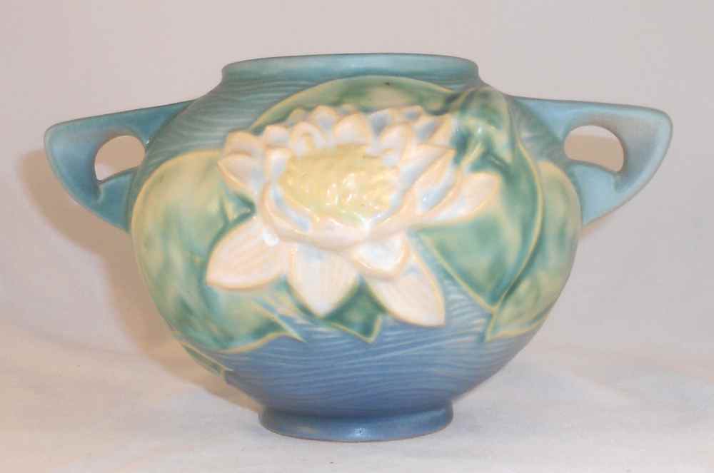 Roseville Arts and store Crafts Turquoise Handled Jardiniere 550-4