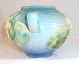 1940s Roseville Pottery Small Blue Jardinière with Handles Water Lily 437-4"