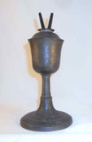 Antique Tall Pewter Whale Oil Lamp Tulip-shaped Reservoir Screw Top Two Burners
